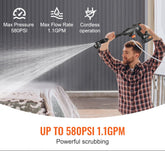 Cordless Pressure Washer 580 PSI 1.1 GPM Portable Power Cleaner Handheld High Pressure Car Washer Gun with 4.0Ah Battery Charger 6 in 1 Nozzle for Home Floor Cleaning and Watering